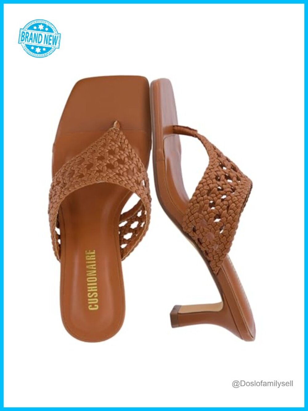 Woven Braided Faux Leather Kitten Heel Thong Sandals Square Toe Slip On